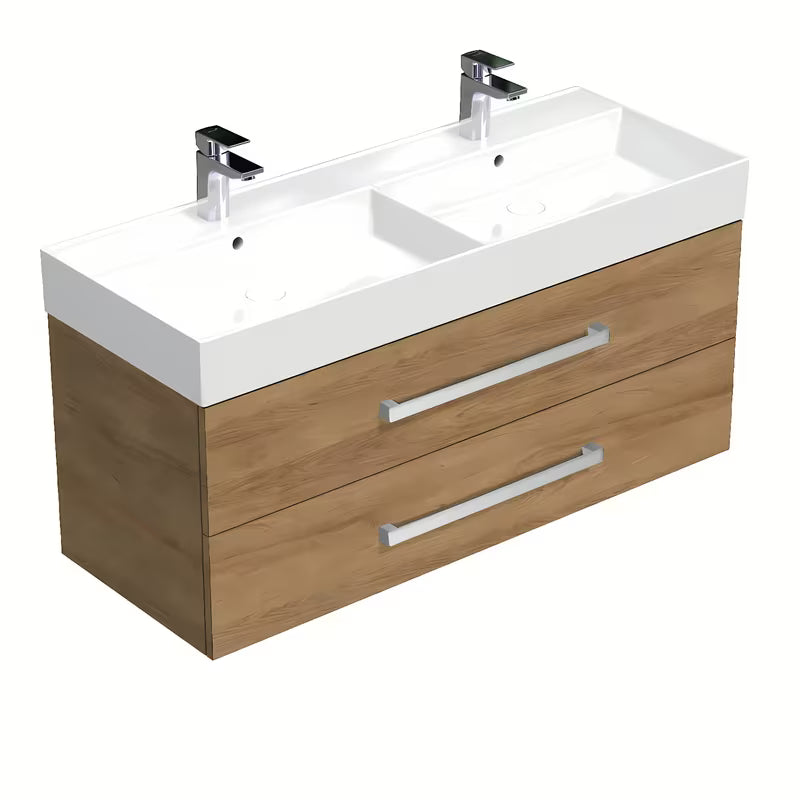 Závěsná koupelnová skříňka s keramickým umyvadlem SAT Cube Way v dekoru dub hickory