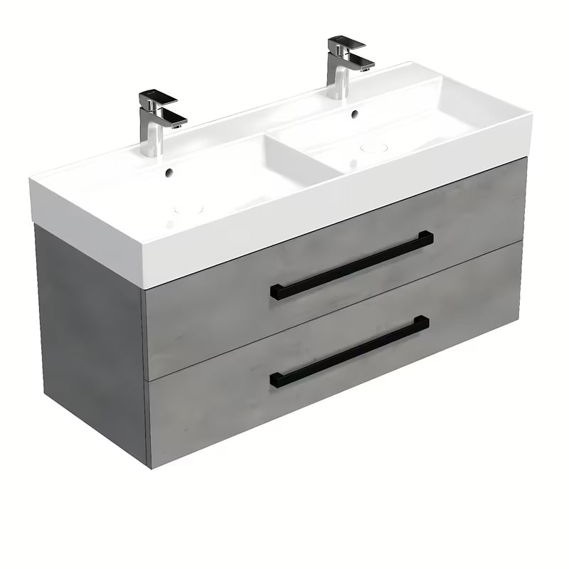 Závěsná koupelnová skříňka s keramickým umyvadlem SAT Cube Way v imitaci betonu