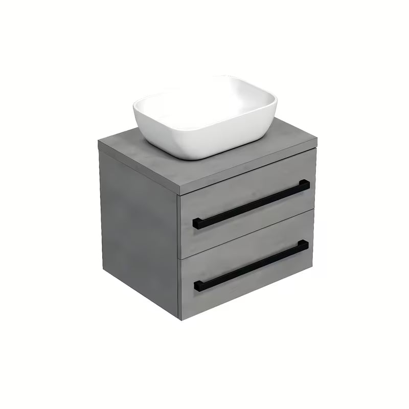 Závěsná koupelnová skříňka SAT Cube Way s krycí deskou v imitaci betonu a černými úchytkami