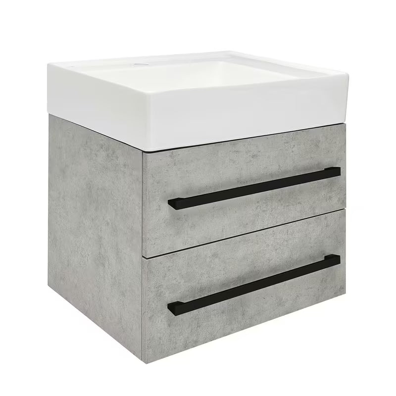 Závěsná koupelnová skříňka s keramickým umyvadlem SAT Cube Way v dekoru beton 60x46x53 cm