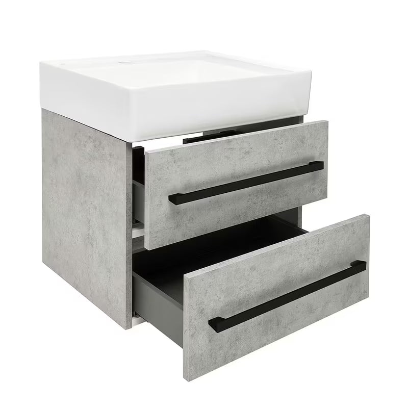 Závěsná koupelnová skříňka s keramickým umyvadlem SAT Cube Way v dekoru beton 60x46x53 cm