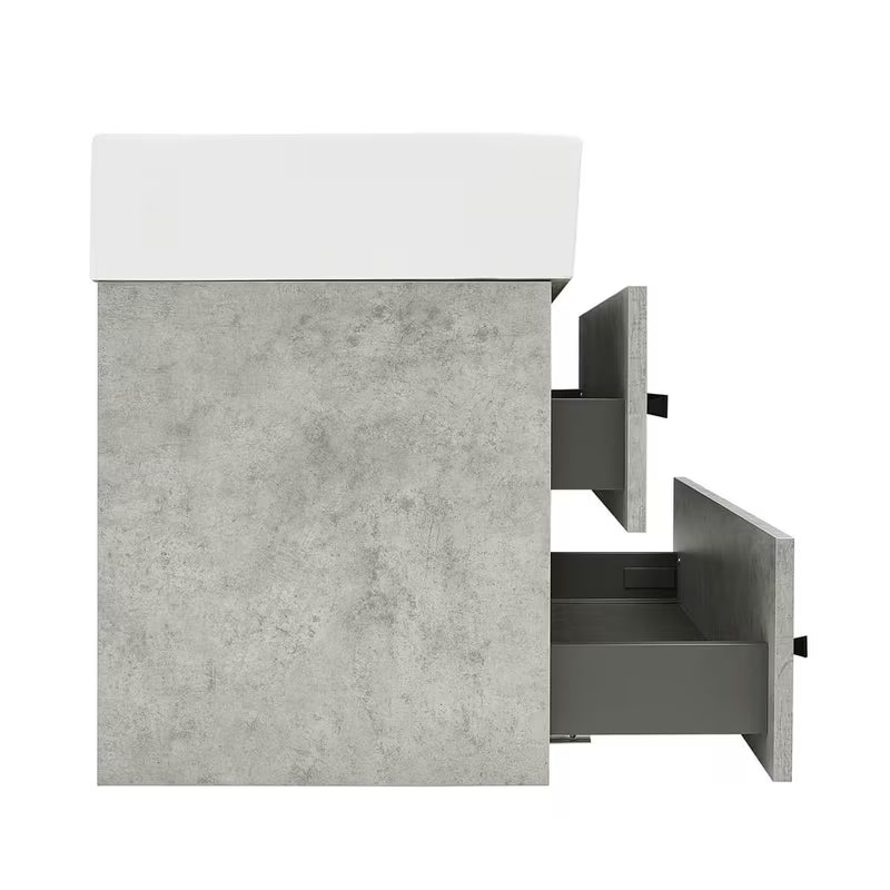 Závěsná koupelnová skříňka s keramickým umyvadlem SAT Cube Way v dekoru beton 60x46x53 cm