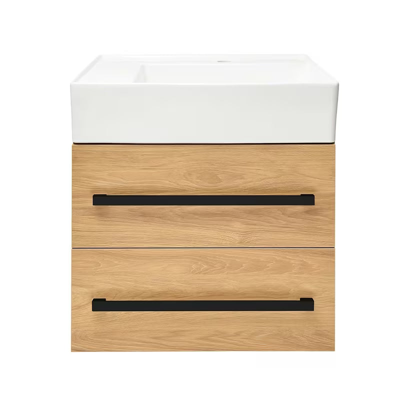 Závěsná koupelnová skříňka s keramickým umyvadlem SAT Cube Way 60x46 cm v dekoru dub hickory