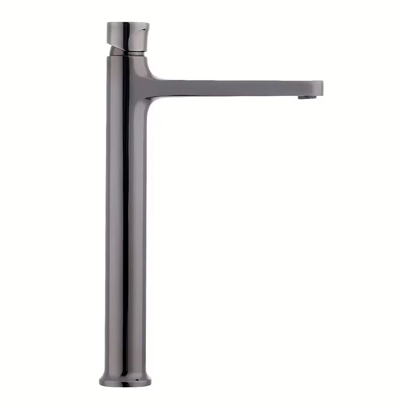 Vysoká umyvadlová baterie SAT Dark v povrchové úpravě PVD Gun Metal s pákovým ovládáním bez výpusti.