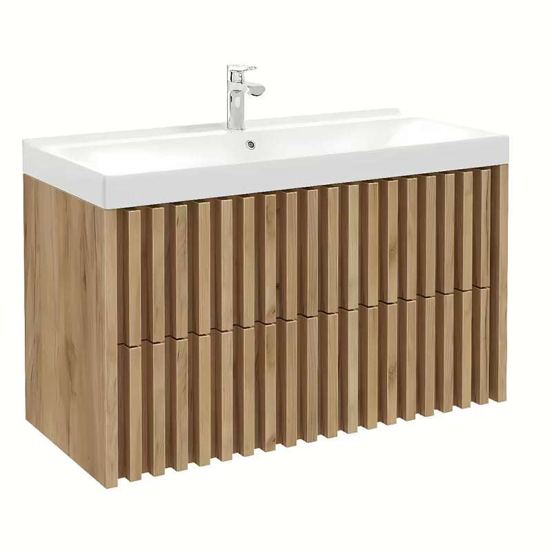 Závěsná koupelnová skříňka s keramickým umyvadlem SAT Delano v dekoru dub mat 100x46x56 cm