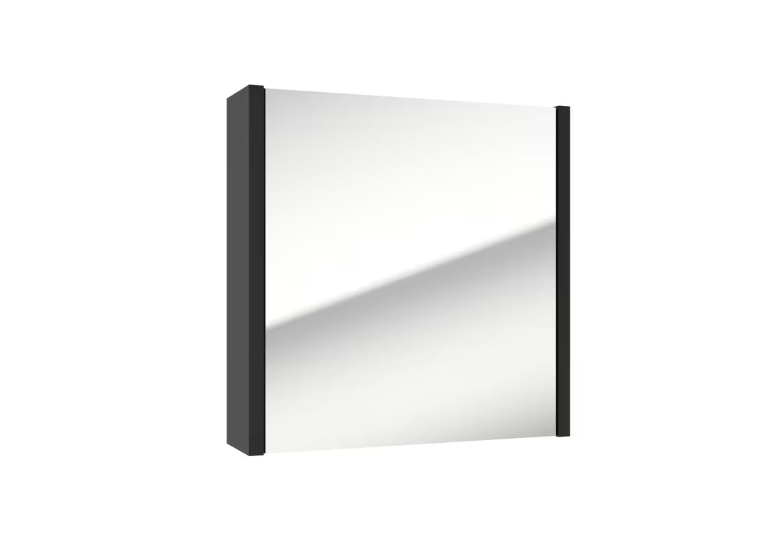 Černá závěsná zrcadlová skříňka SAT Delano 60x60 cm se zrcadlem a vnitřními poličkami