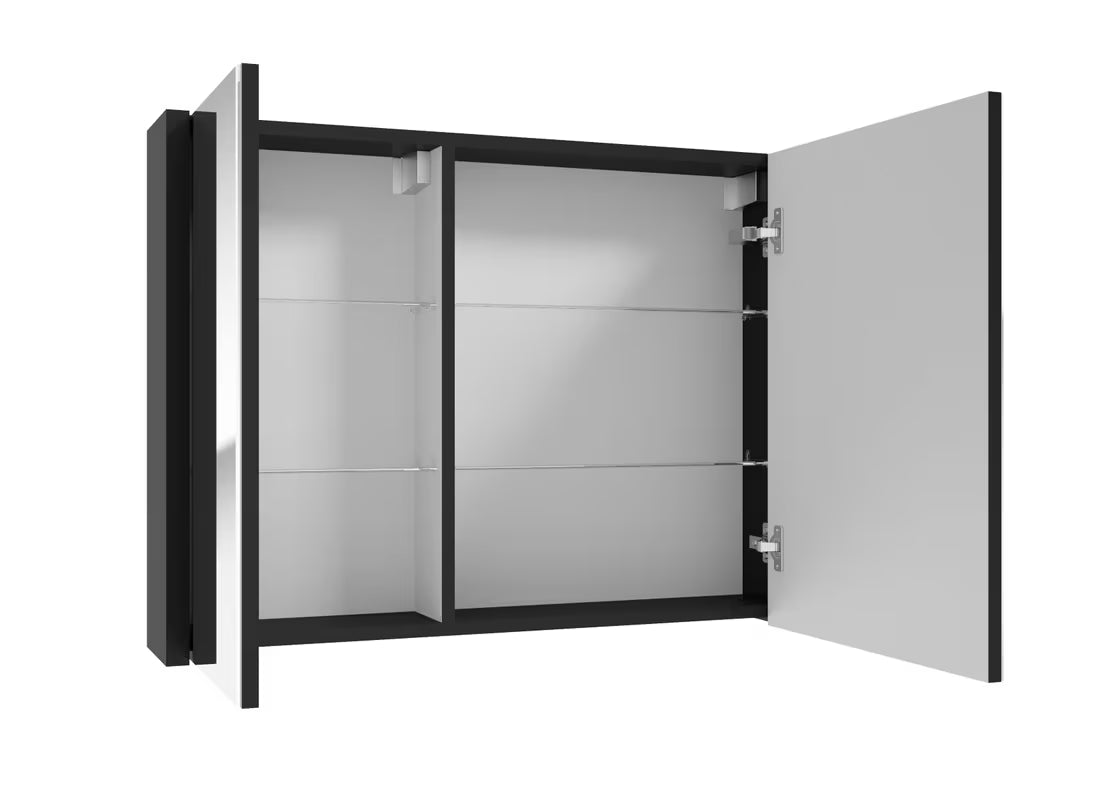 Závěsná zrcadlová skříňka SAT Delano 80x60 cm v černém provedení s velkým zrcadlem
