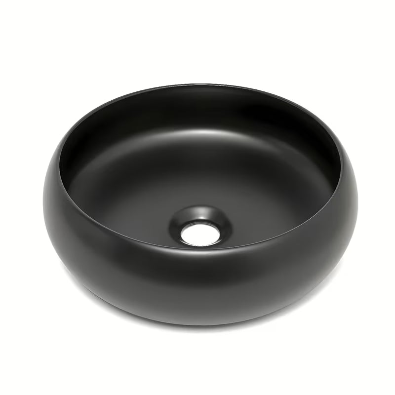 Kulaté keramické umyvadlo na desku SAT Feel v černé matné barvě, průměr 36 cm