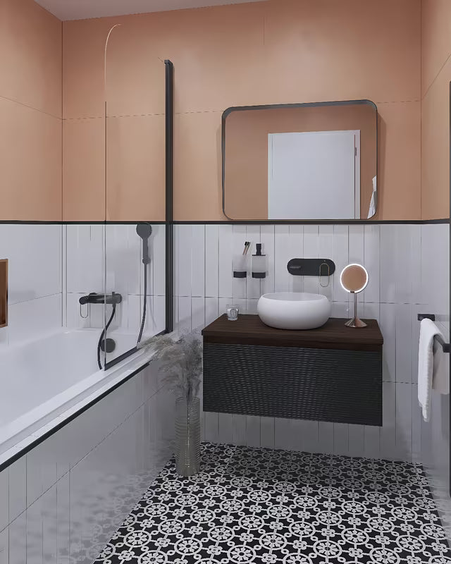 Páková nástěnná vanová baterie SAT Fusion v matném provedení černá a bronzová.