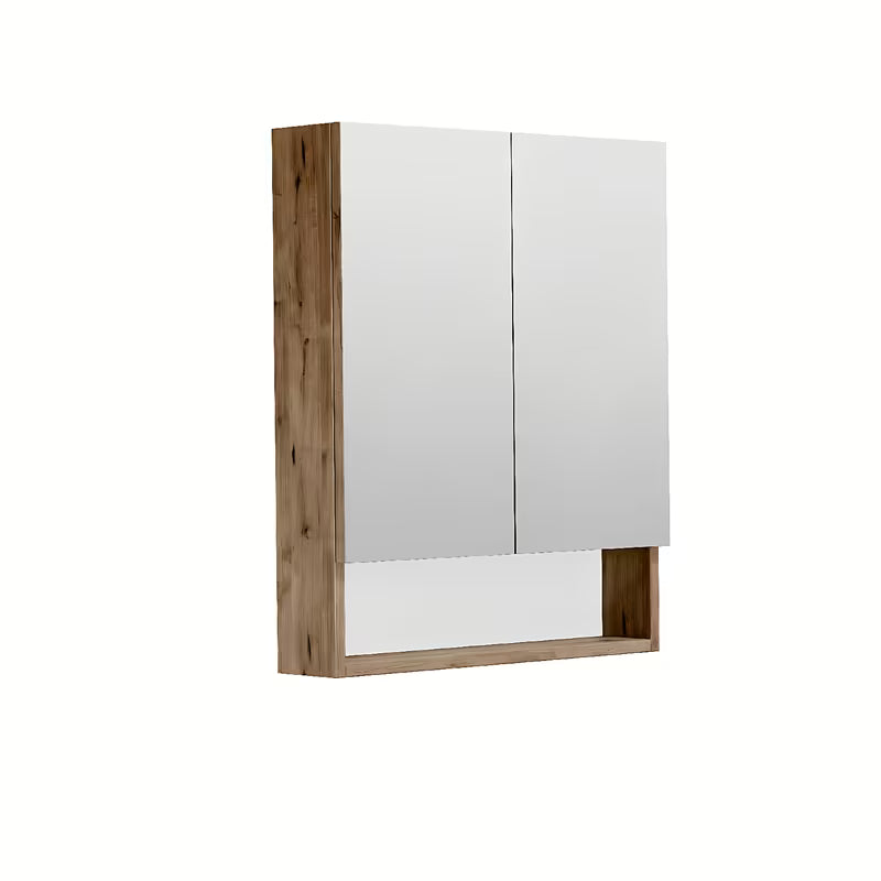 Závěsná zrcadlová skříňka SAT Cube Way 60x72x14 cm v dekoru dub wellington se zrcadlem a poličkami