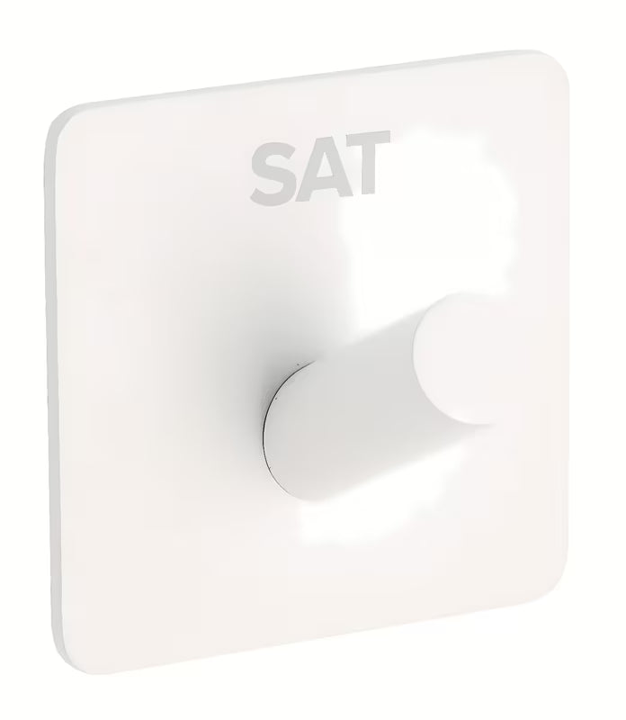 Bílý nalepovací háček SAT z nerezové oceli s matným povrchem do koupelny