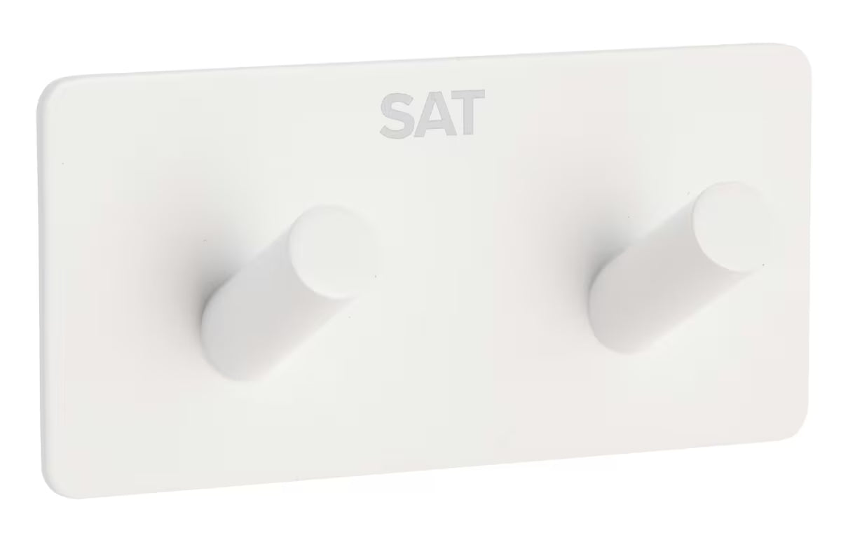 Bílý nalepovací háček SAT z nerezové oceli s matným povrchem pro montáž bez vrtání