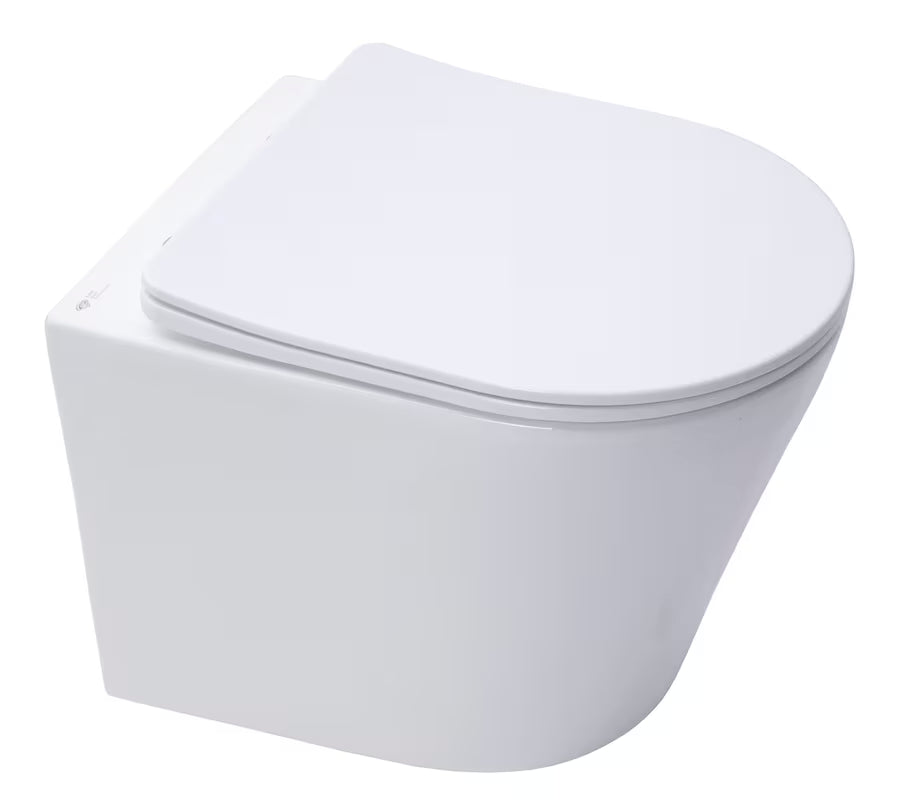 Bílé závěsné WC SAT Infinitio se skrytým uchycením a sedátkem se SoftClose.