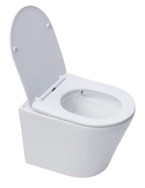 Bílé závěsné WC SAT Infinitio se skrytým uchycením a sedátkem se SoftClose.