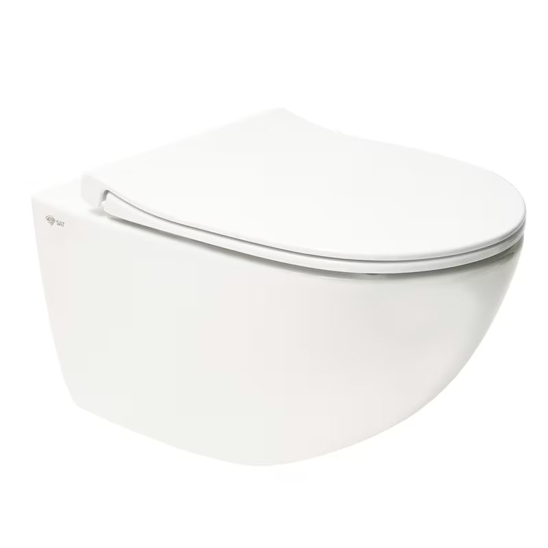 Bílé závěsné WC SAT Infinitio s bezokrajovým splachováním Rim-Ex a sedátkem se SoftClose.