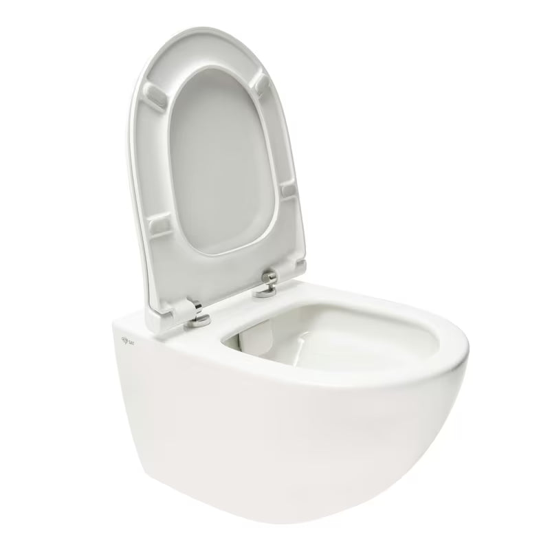 Bílé závěsné WC SAT Infinitio s bezokrajovým splachováním Rim-Ex a sedátkem se SoftClose.