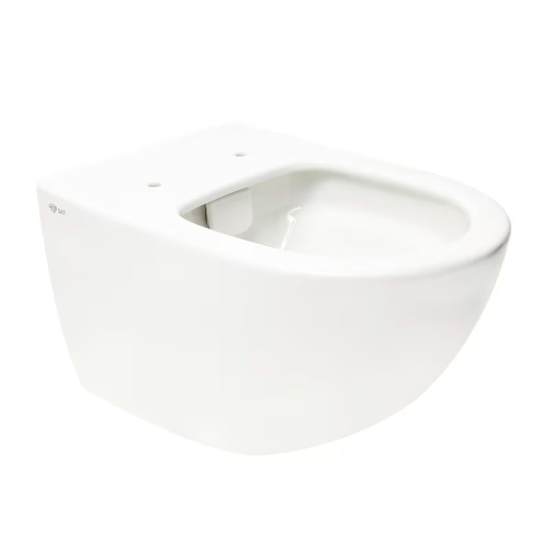 Bílé závěsné WC SAT Infinitio s bezokrajovým splachováním Rim-Ex a sedátkem se SoftClose.