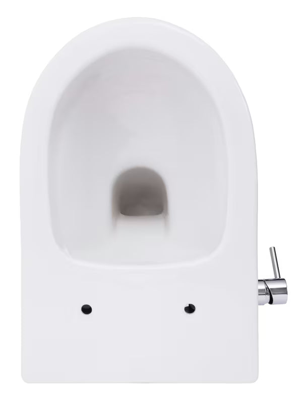 Bílé závěsné WC SAT Infinitio s integrovanou bidetovací funkcí, bočním ovládáním a sedátkem SoftClose.