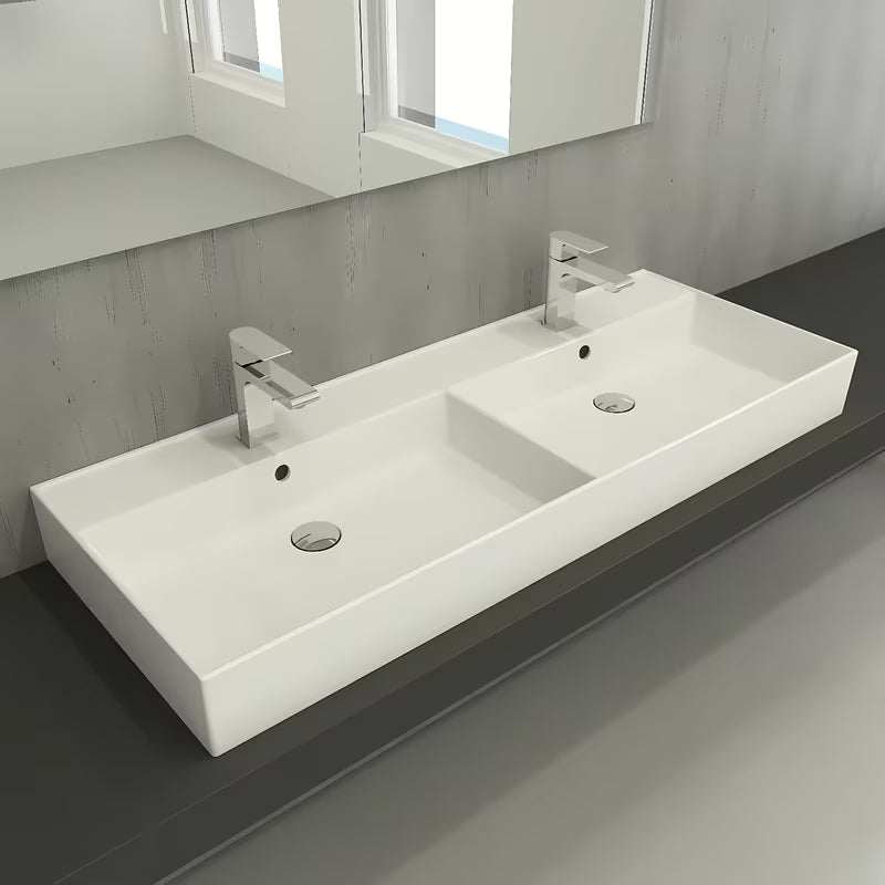 Bijeli keramički dvostruki umivaonik SAT Infinitio 120,4x46,5 cm pravokutnog oblika