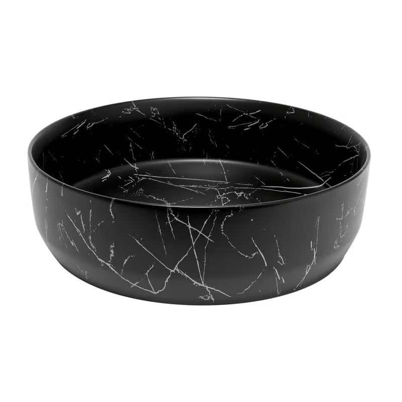 Matné umyvadlo na desku SAT Infinitio 39x39 cm v černém mramorovém designu bez přepadu.
