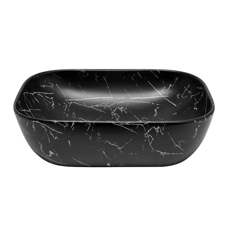 Umyvadlo na desku SAT Infinitio bez přepadu v matném černém mramorovém designu 45,5x32,5 cm.