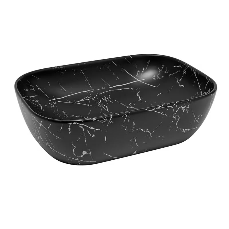 Umyvadlo na desku SAT Infinitio bez přepadu v matném černém mramorovém designu 45,5x32,5 cm.