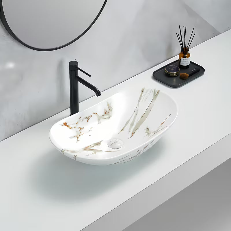 SAT Infinitio umyvadlo na desku bez přepadu v bílé matné s imitací mramoru 61,5x36 cm