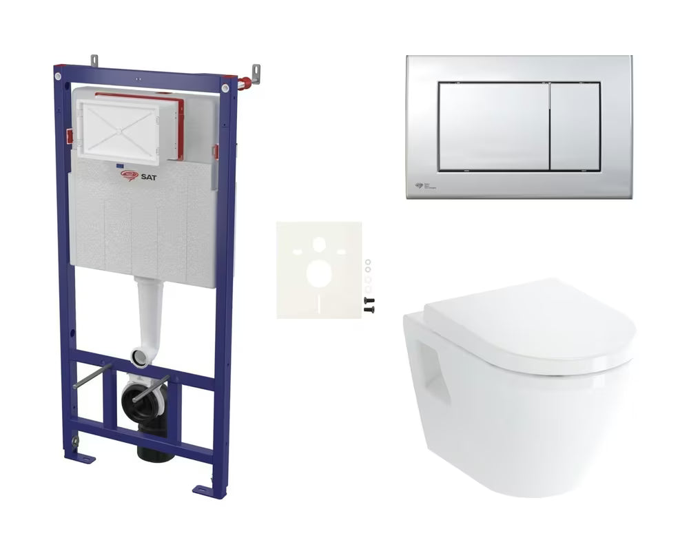 Závěsný WC set VitrA Integra se skrytou nádržkou SAT pro moderní koupelnu a snadnou údržbu.