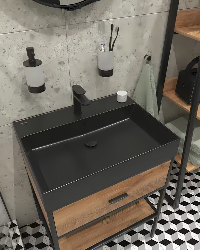 Černá matná umyvadlová baterie SAT Mood s pákovým ovládáním a úsporným perlátorem