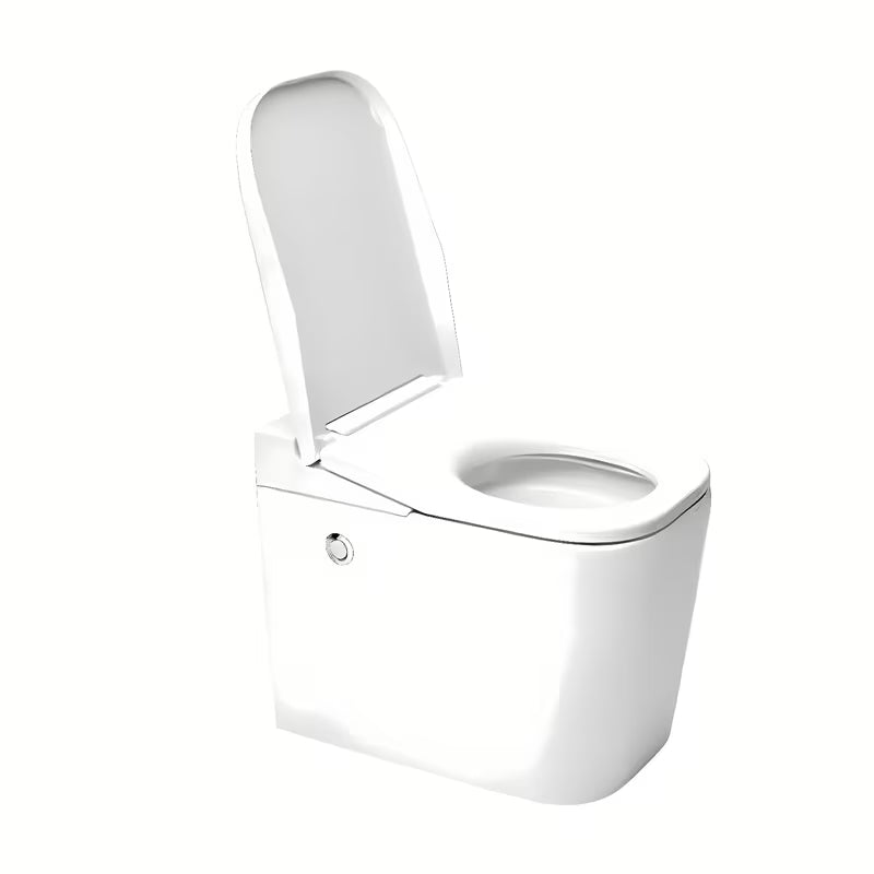Stojící WC SAT OptimFlush v bílé barvě s nádržkou a nástěnným splachovacím tlačítkem.
