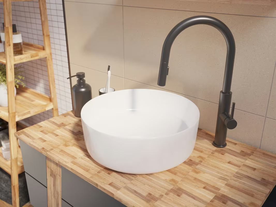 Kulaté keramické umyvadlo na desku SAT Project v bílé barvě, průměr 36 cm