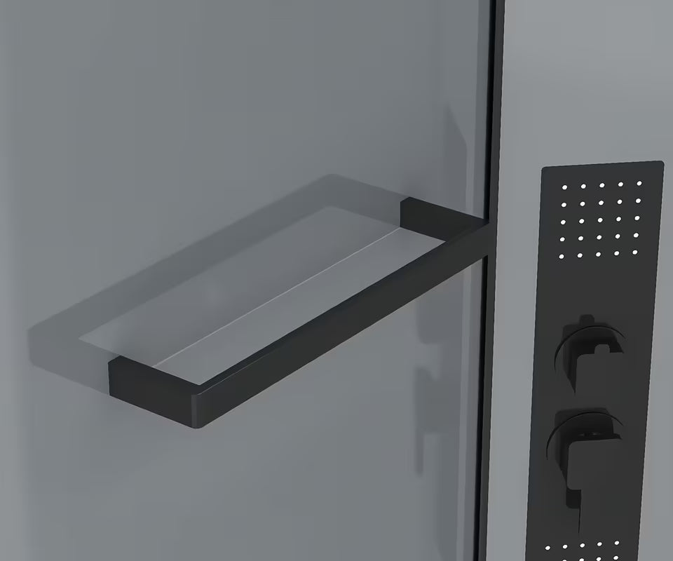 Čtvrtkruhový sprchový box 90x90 cm s černými profily, čirým sklem a bílou vaničkou