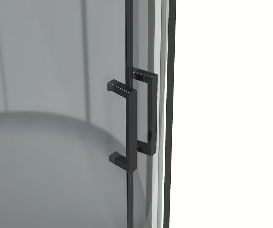 Čtvrtkruhový sprchový box 90x90 cm s černými profily, čirým sklem a bílou vaničkou
