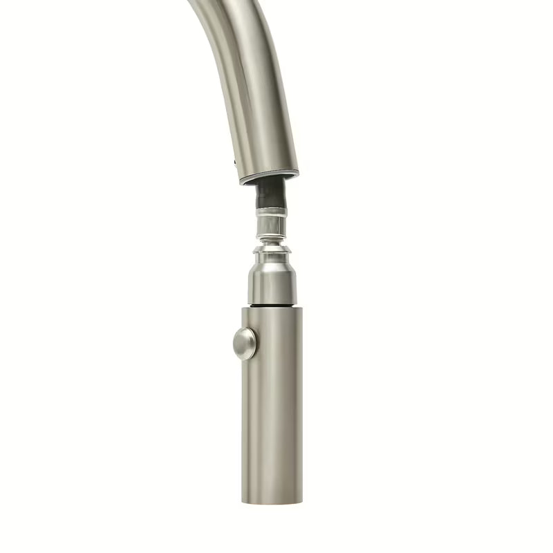 Nerezová dřezová baterie SAT Supersteel s vytahovací sprškou a otočným ramínkem v matném provedení.