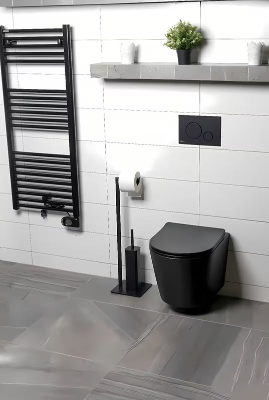 Černá matná WC štětka SAT s držákem toaletního papíru v kovovém provedení