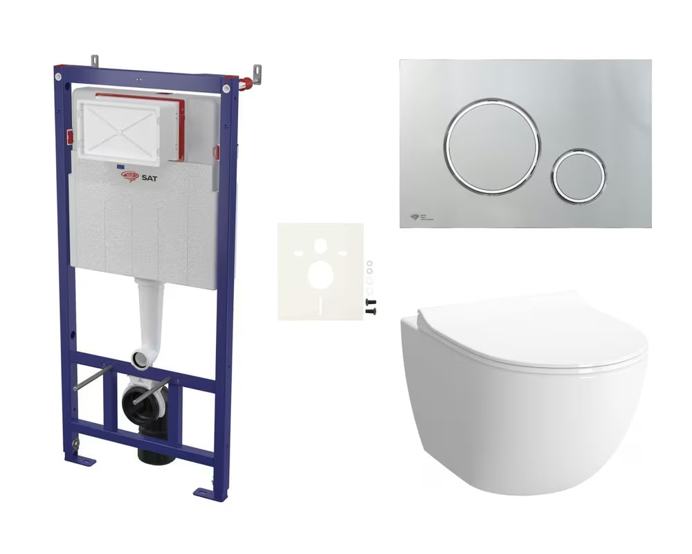 Závěsný WC set VitrA Sento se skrytou nádržkou a sedátkem pro instalaci do lehkých stěn nebo předstěny.