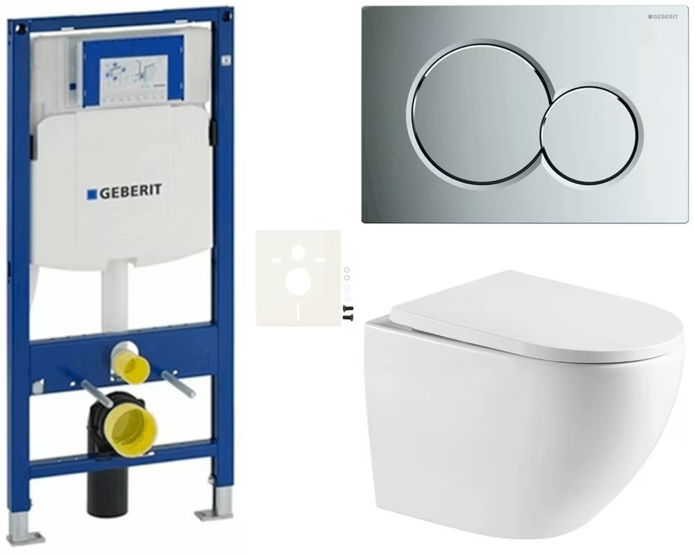 Závěsný WC set SAT s modulem Geberit Duofix, nádržkou, tlačítkem Sigma v chrom lesku a WC sedátkem