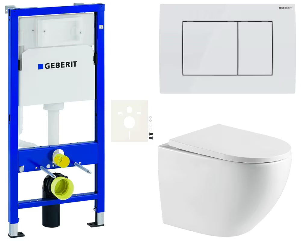 Závěsný WC set SAT Fusion s vírovým splachováním, modulem Geberit Duofix, nádržkou a tlačítkem Delta