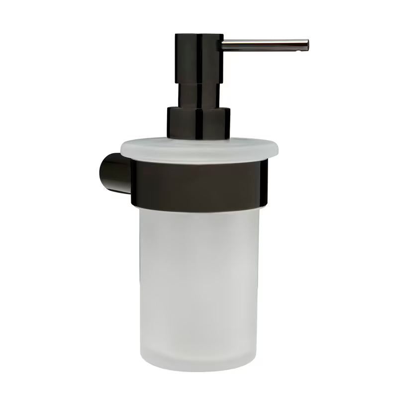 Nástěnný dávkovač mýdla SAT Simply R s PVD povrchem gun metal a matným sklem