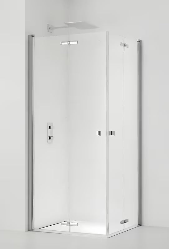 Čtvercový sprchový kout SAT Sk 100x100 cm v lesklém chromu s čirým sklem a zalamovacími dveřmi