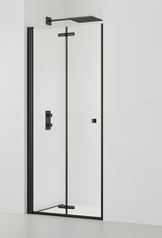 Skládací sprchové dveře SAT Sk 90 cm s čirým sklem a černým matným profilem