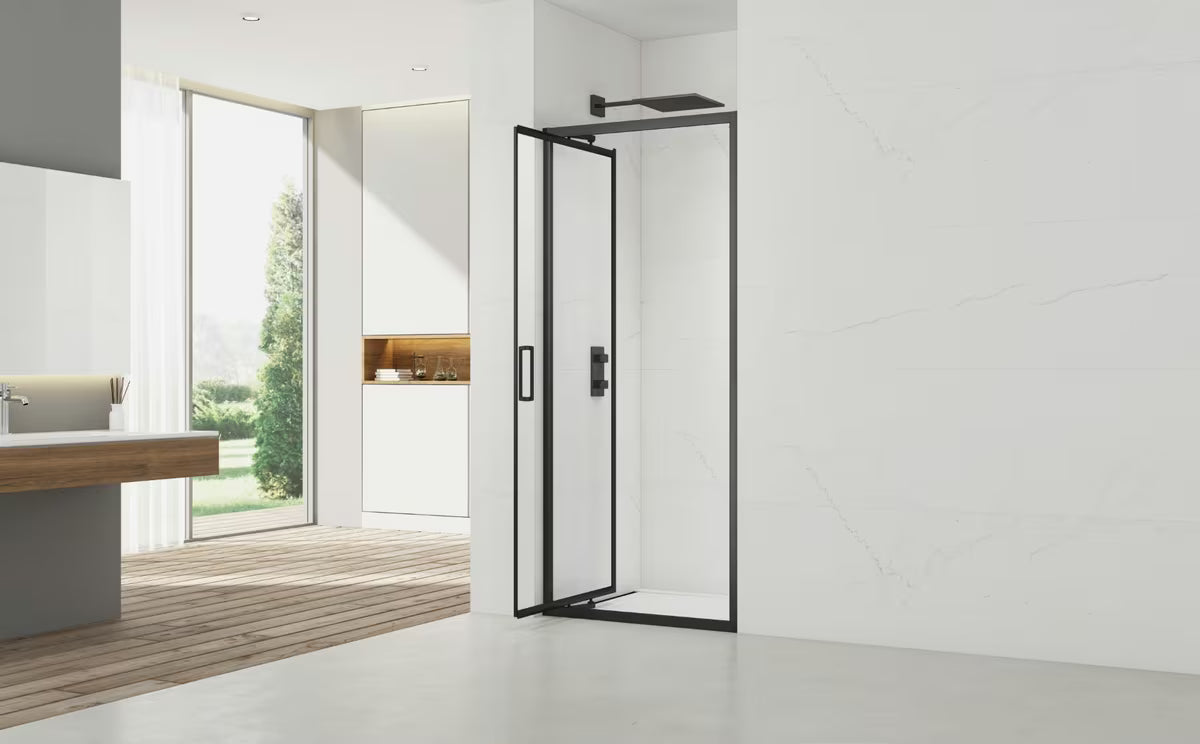 Sprchové dveře SAT Tex-C 100 cm v černém provedení s posuvným otevíráním a čirým sklem Easyclean.