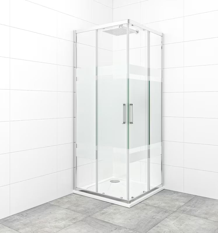 Kvadratna tuš kabina SAT Tex 80x80 cm s prozornim steklom Stripe in profili v sijaj krom izvedbi