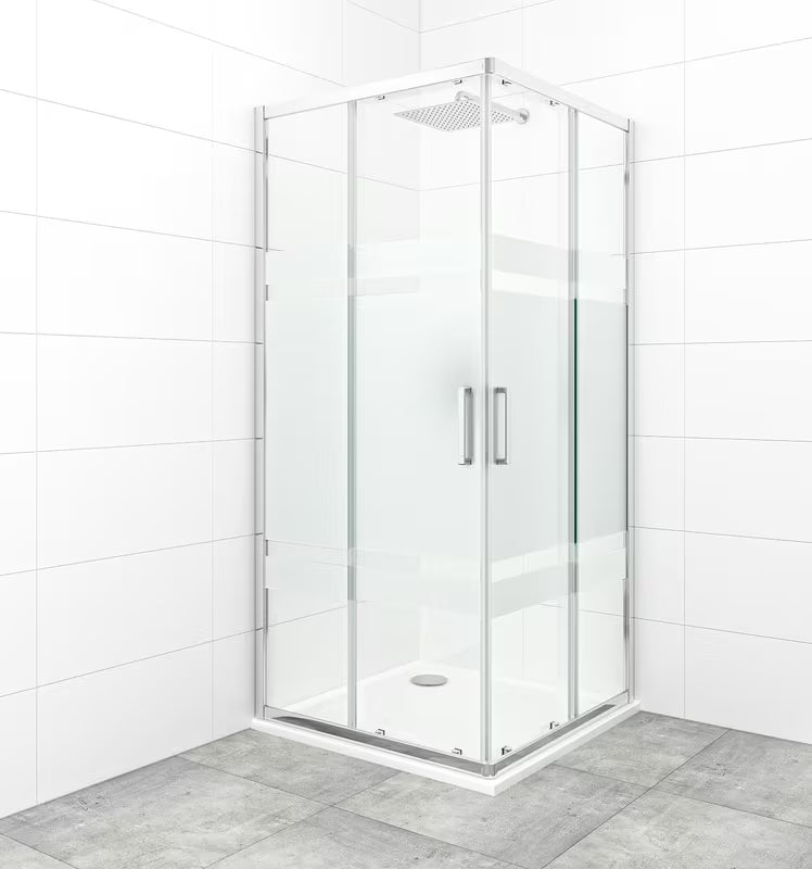 Čtvercový sprchový kout SAT Tex 90x90 cm v lesklém chromu s čirým sklem a dekorem Stripe