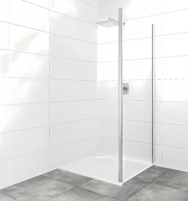 Boční zástěna ke sprchovým dveřím SAT Tex 90 cm v lesklém chromu s čirým sklem a úpravou Easy Clean.