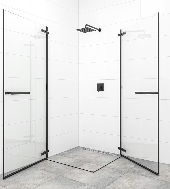 Pantové sprchové dveře SAT TGD New 100 cm v černé matné s čirým sklem a úpravou Easyclean.