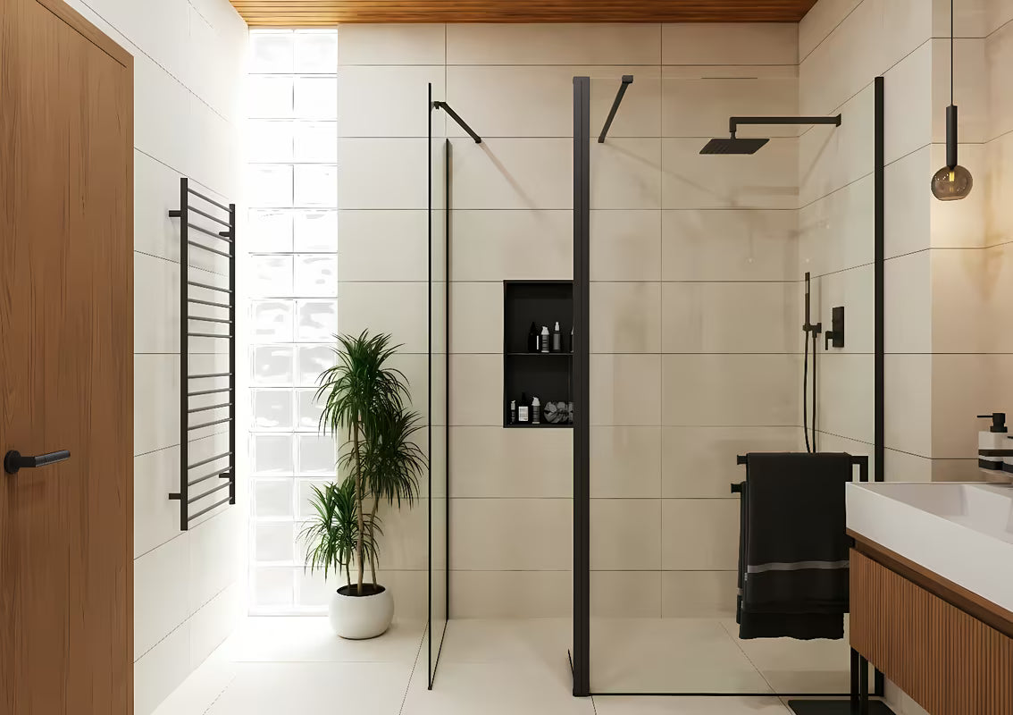 Černá sprchová zástěna Walk-In SAT Walk-in 100x90 cm s čirým sklem bez dekoru