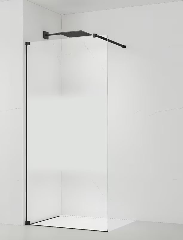 Černá walk-in sprchová zástěna SAT Walk-in z čirého 8mm skla s intimním pruhem a úpravou EasyClean.