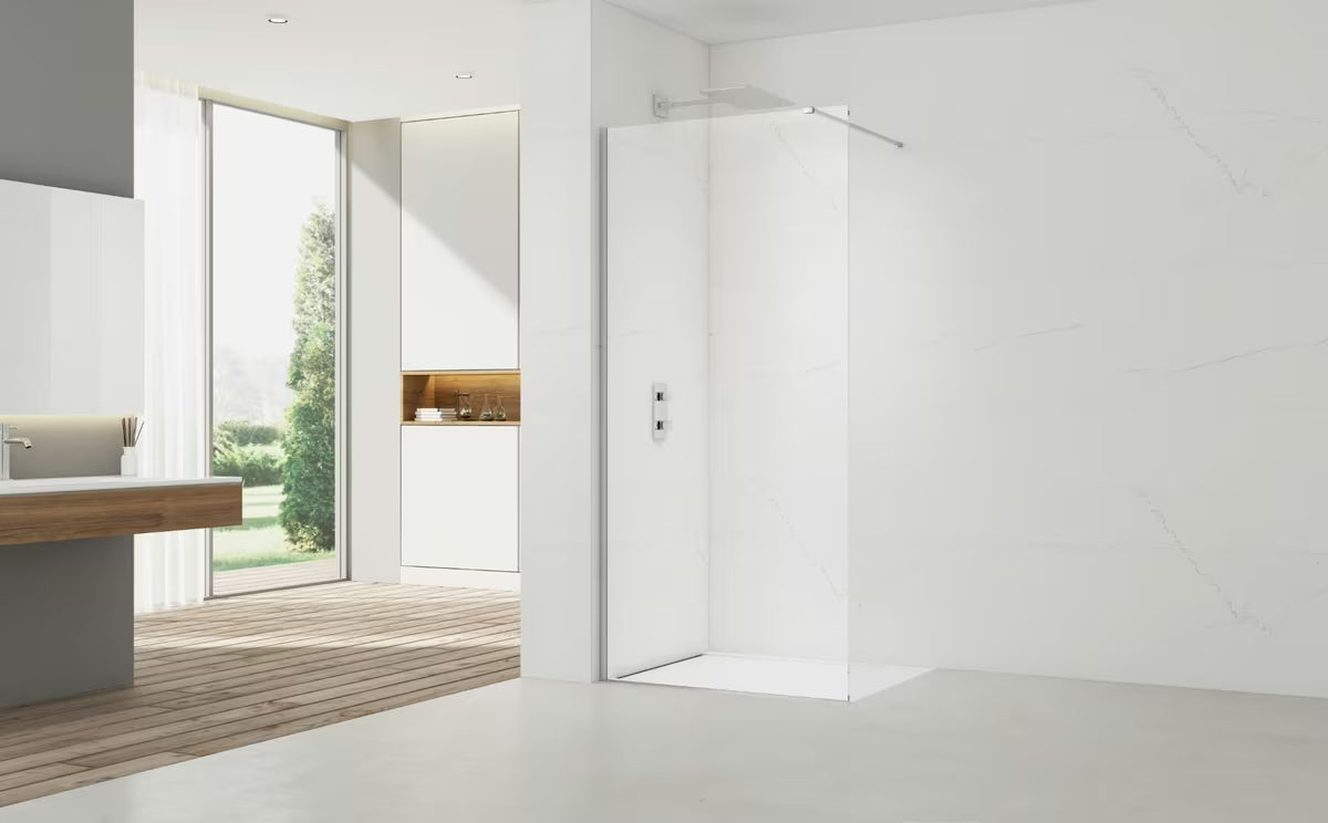 Walk-in sprchová zástěna SAT Walk-in 130 cm s čirým sklem, chromovými profily a úpravou EasyClean