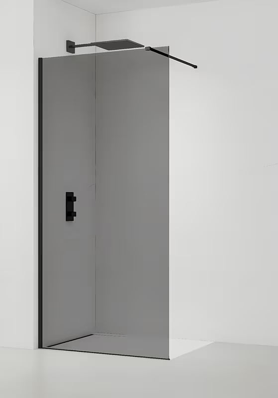 Tuš stijena Walk-In SAT 80 cm s crnim profilima i neprozirnim staklom sa zadimljenim efektom